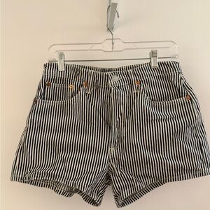 Re/Done Navy and White Striped Shorts